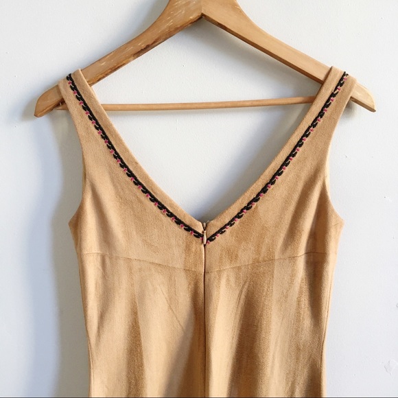 VINTAGE Allen Schwartz Suede Embroidered Dress 2 - Picture 7 of 8